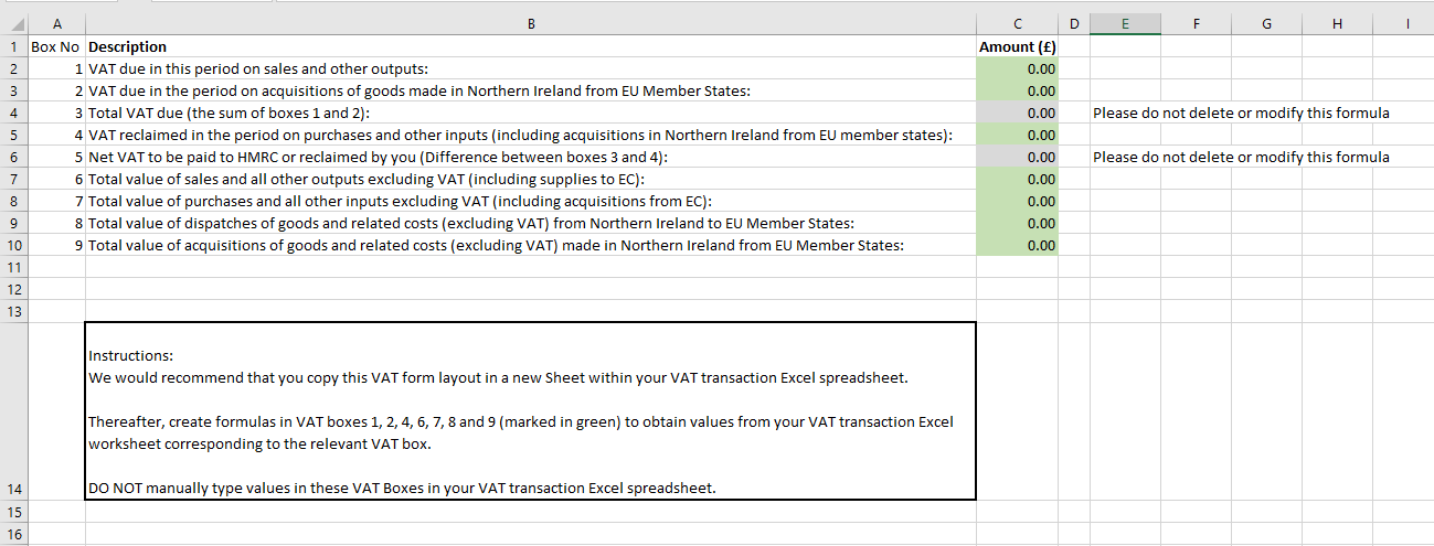 View Template MTD VAT Layout