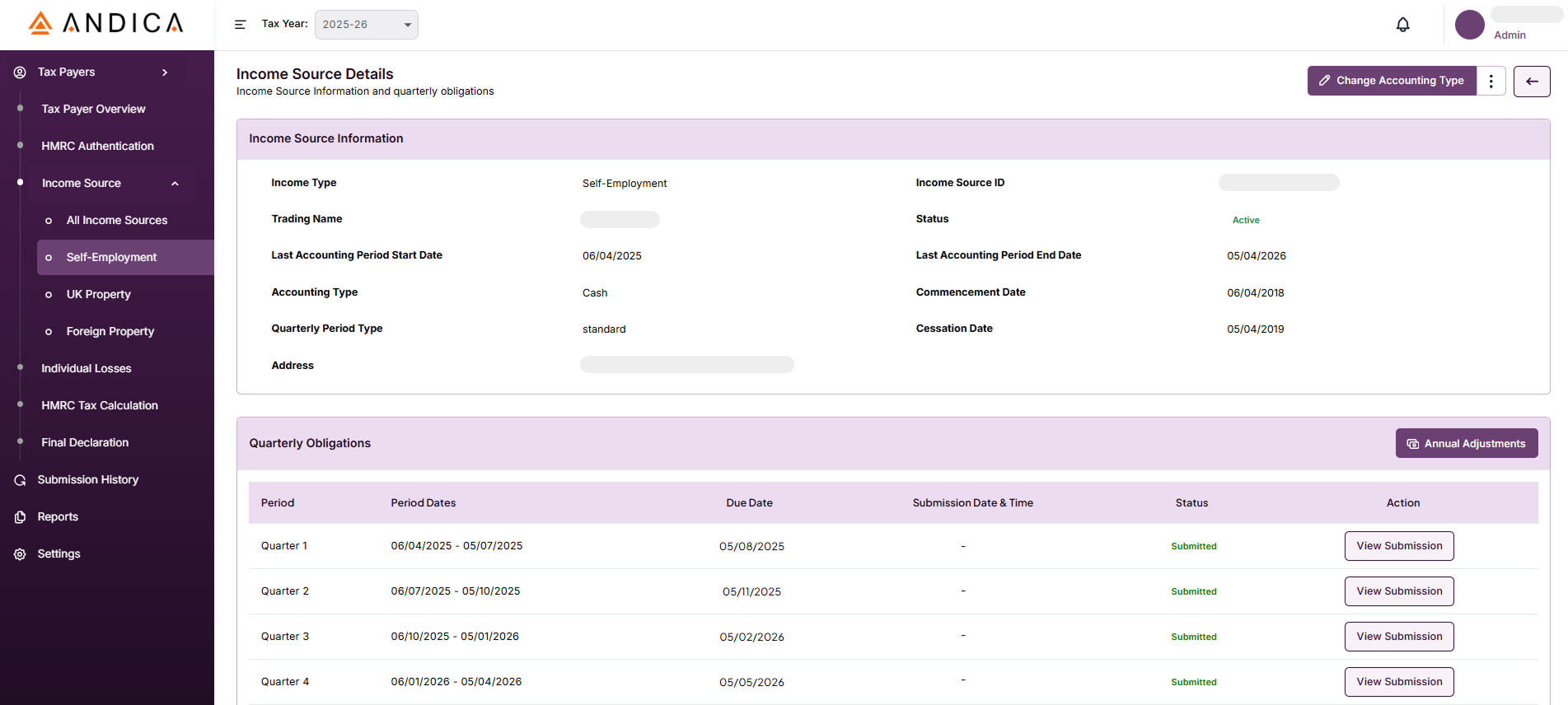 Andica MTD ITSA Direct Quarterly Submission