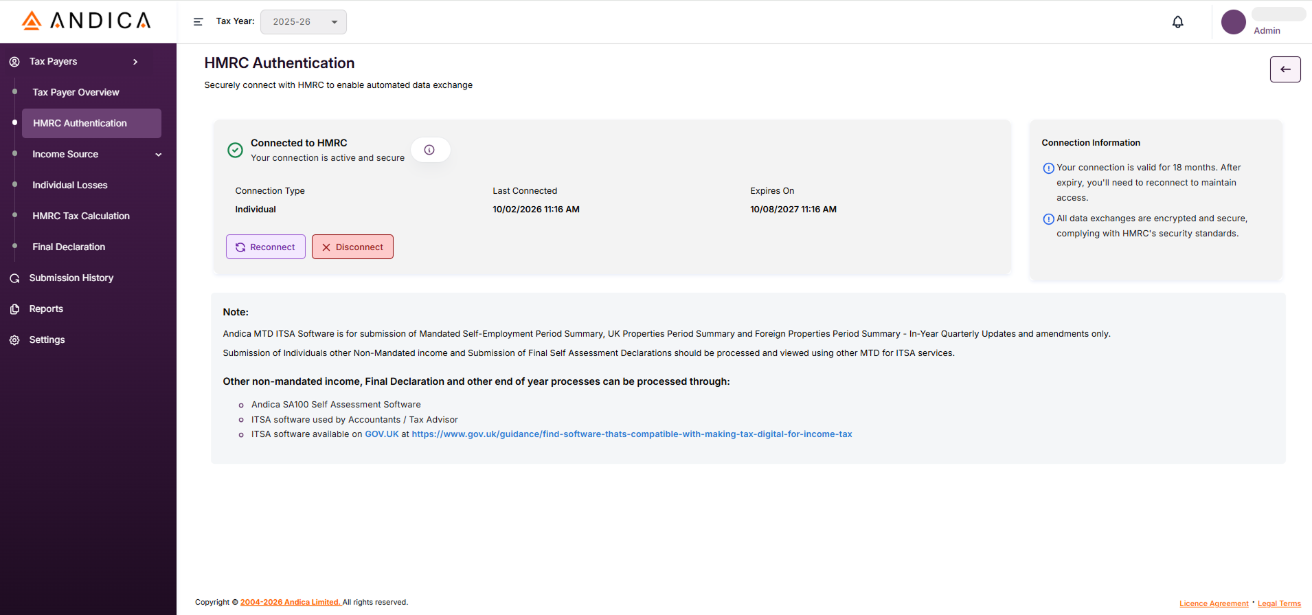 Andica MTD ITSA Real-Time HMRC Sync