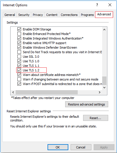 Andica windows7 tls chrome setting security